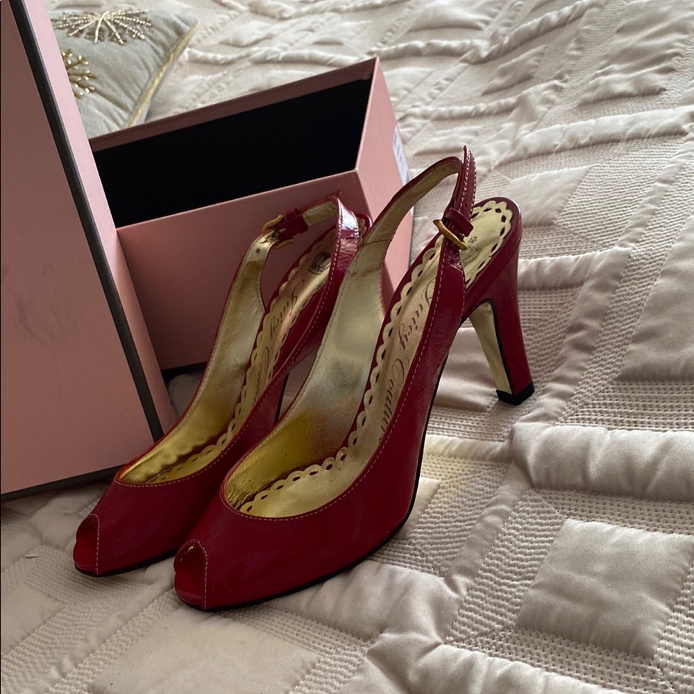 Elegant Red Peep-Toe Slingback Heels